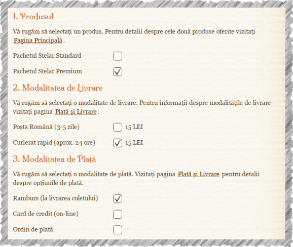 Produsul, Modalitatea de Livrare și Modalitatea de Plată (Exemplu de Completare)