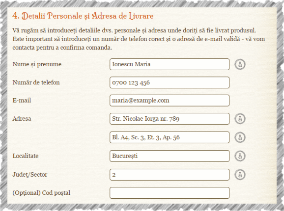 Detalii Personale și Adresa de Livrare (Exemplu de Completare)