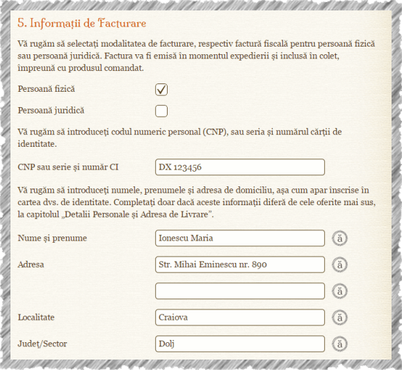 Informații de Facturare (Exemplu de Completare)